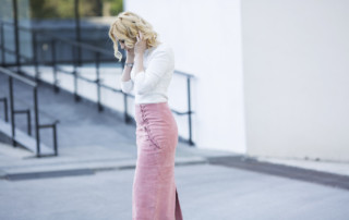 PINK LACE SUEDE SKIRT